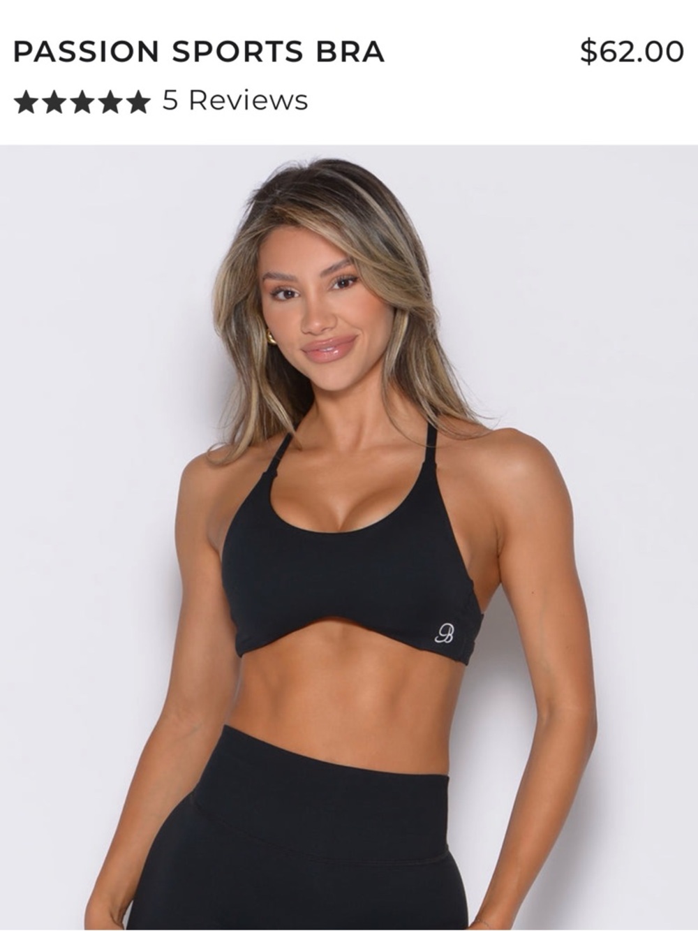 Bombshell Sportswear Black Bralette with White 'B' Logo